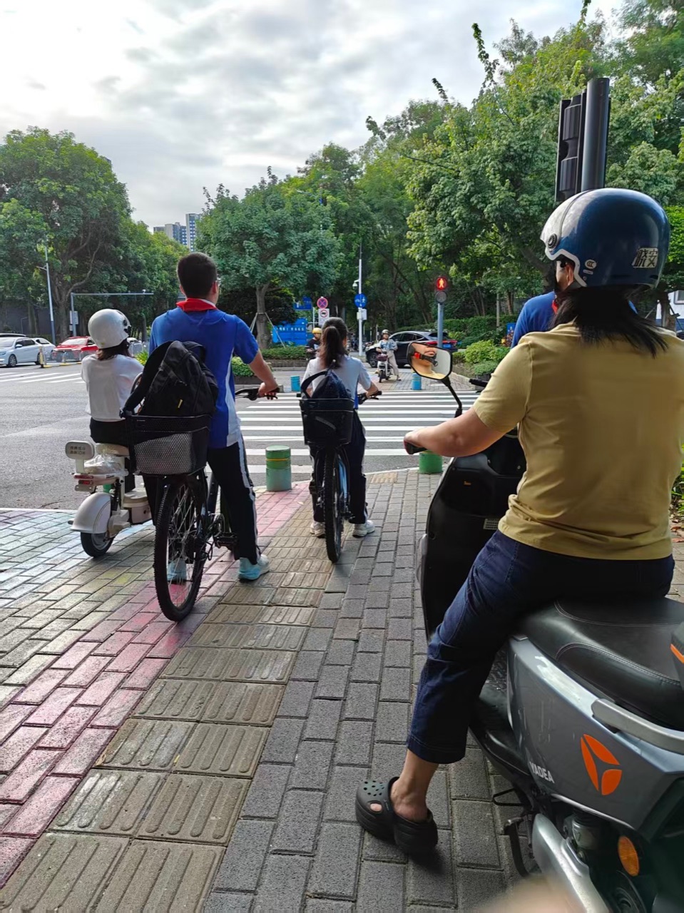 骑行上学路上